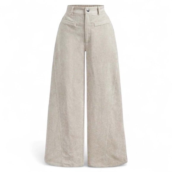 Pants - Women's Vintage mCorduroy Trousers Simple Wide Leg Trousers for in Khaki. Large